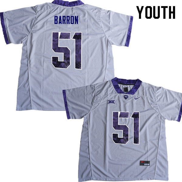 Youth #51 Harrison Barron TCU Horned Frogs College Football Jerseys Sale-White - Click Image to Close